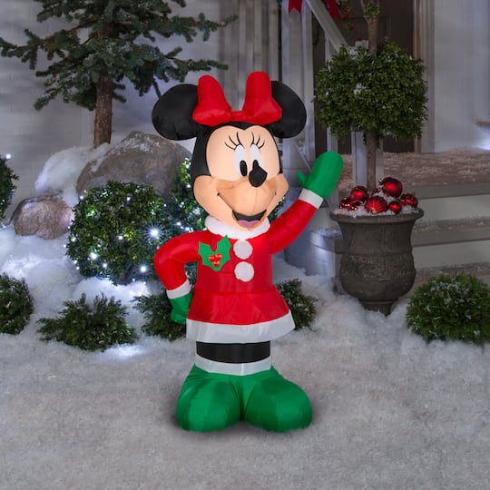 3.5ft. Airblown® Disney® Inflatable Minnie Mouse in Holiday Outfit with Christmas Light Décor